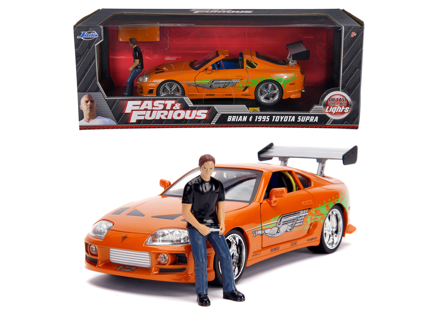 Toyota Supra 1995 cu lumini si figurina Brian - 1/18 Jada