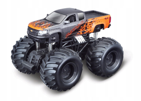 Monster Truck Earth Shockers 12cm Chevrolet cu flacari pullback Fresh Metal - Maisto