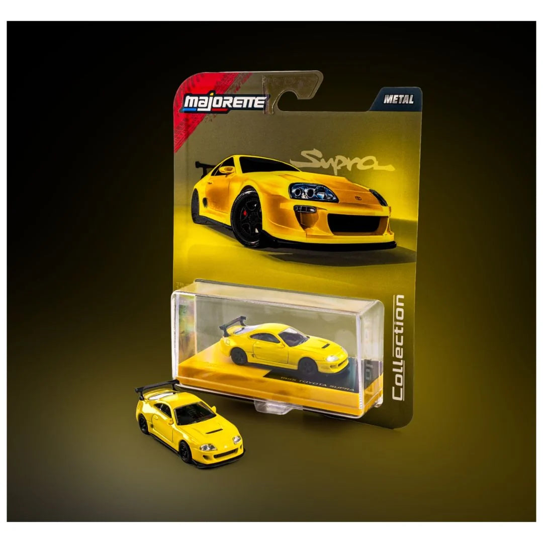 Toyota Supra 1995 galbena cu vitrina plexiglass - 1/64 Majorette