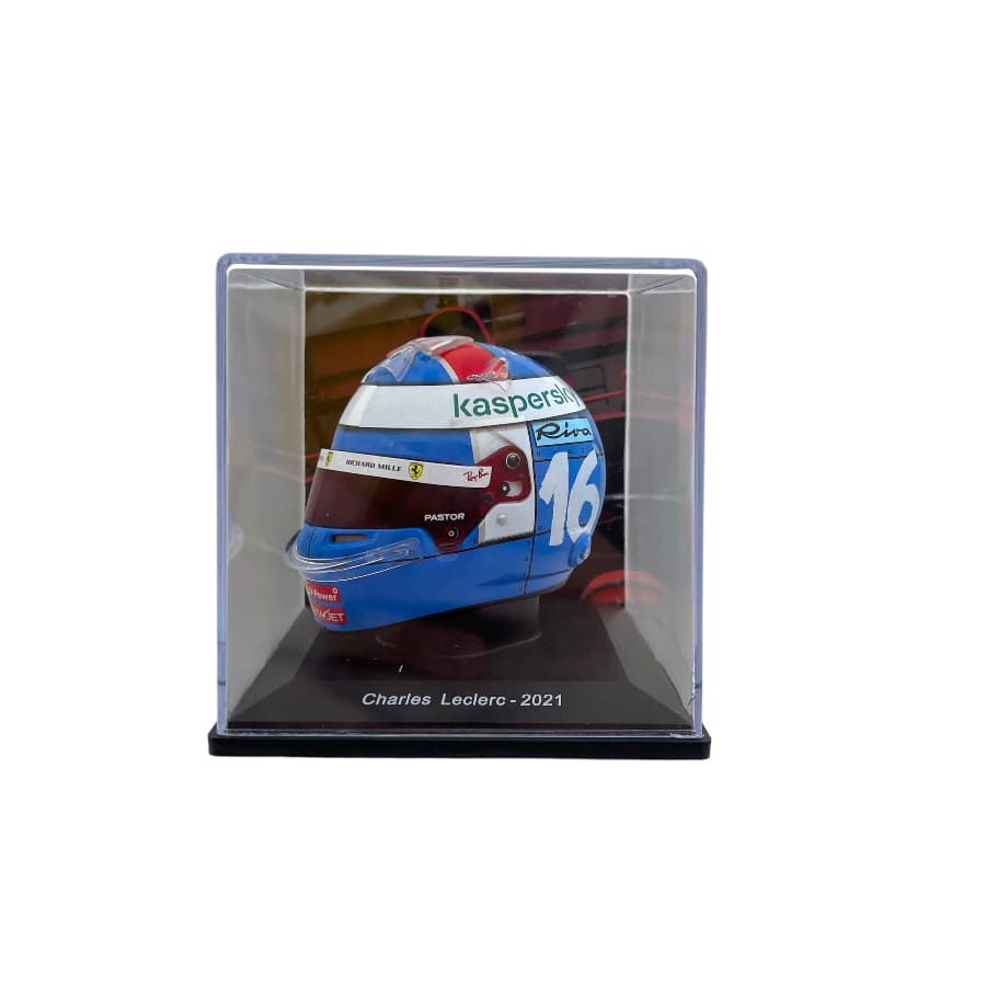 Casca Charles Leclerc Scuderia Ferrari #16 Monaco GP 2021 cu vitrina plexiglass - 1/5 Spark