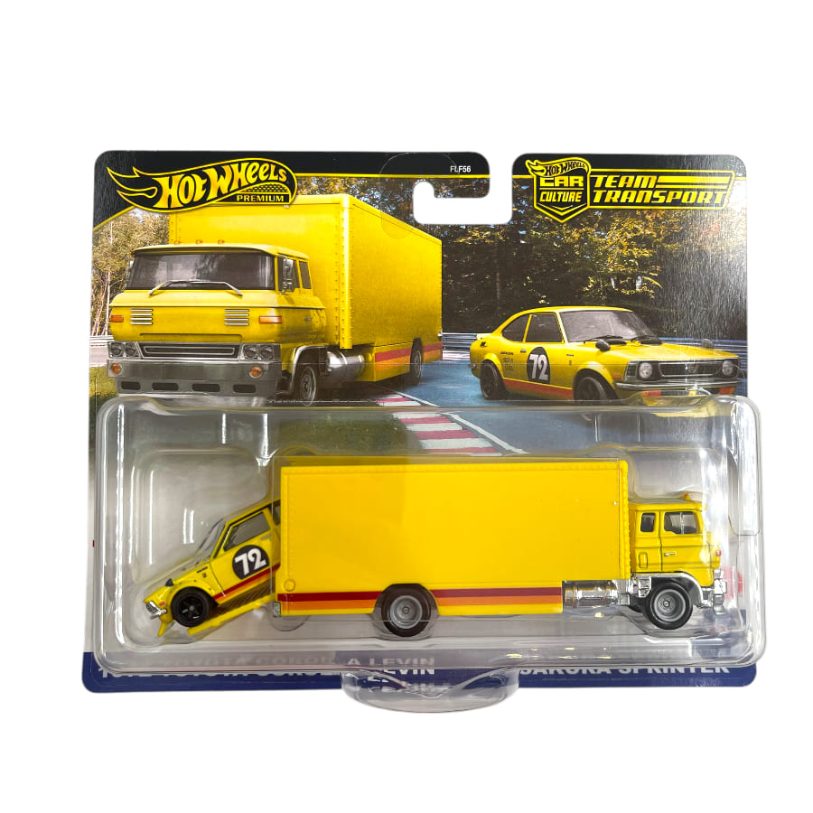 Set Transportor Sakura Sprinter cu masinuta Toyota Corolla Levin 1972 - 1/64 Hot Wheels Premium