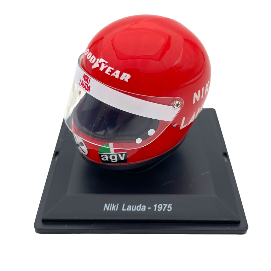 Casca Niki Lauda Ferrari #12 formula 1 World Champion 1975 cu vitrina plexiglass - 1/5 Spark