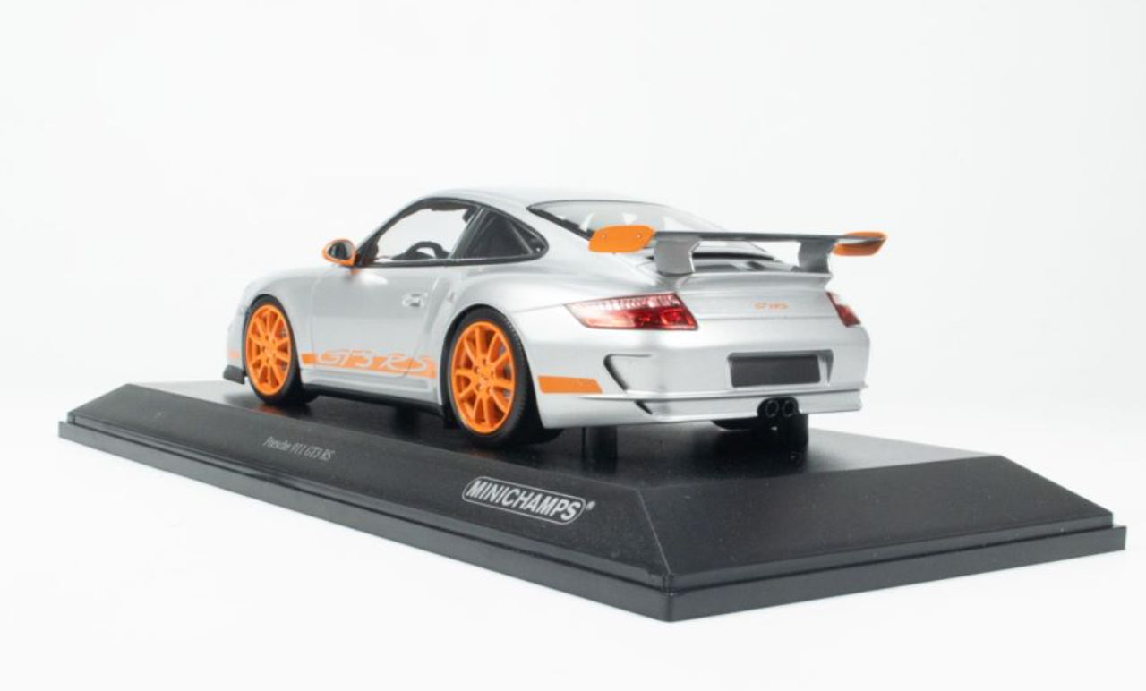 Porsche 911 GT3 RS 2007 (argintiu/portocaliu) - 1/18 Minichamps