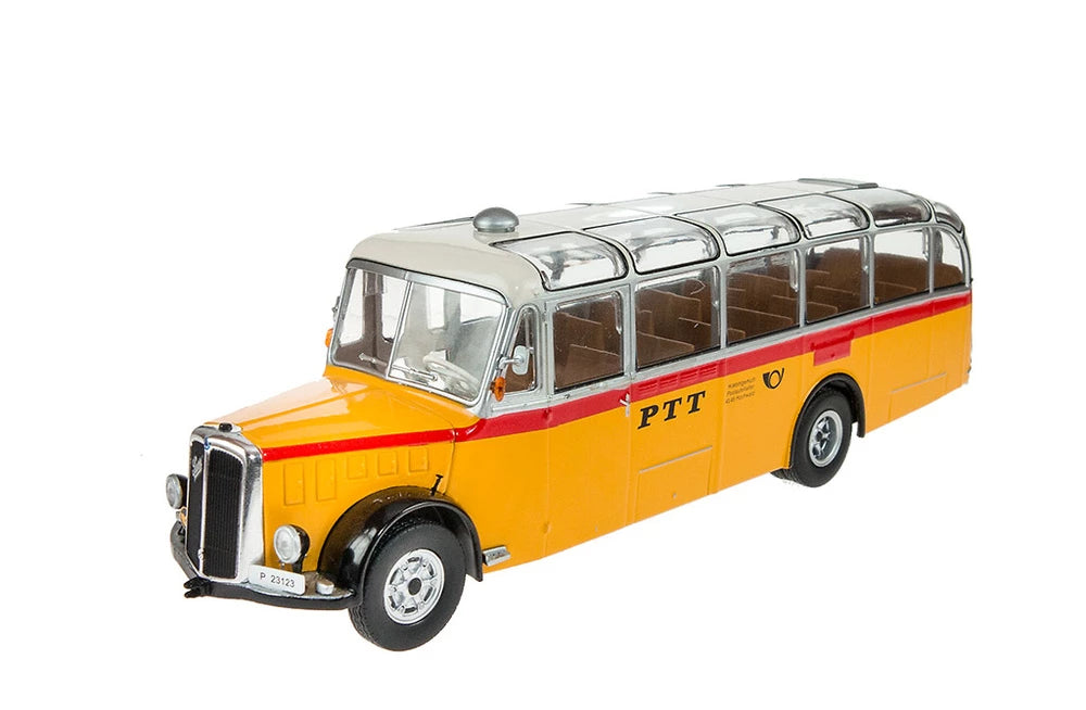 Autobuz Saurer L4C Bus year 1959 galben /rosu/argintiu - 1/43 Ixo