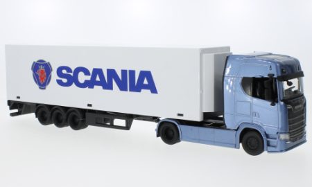 TIR Scania S730 Semi-trailer alb/albastru - 1/43 Bburago