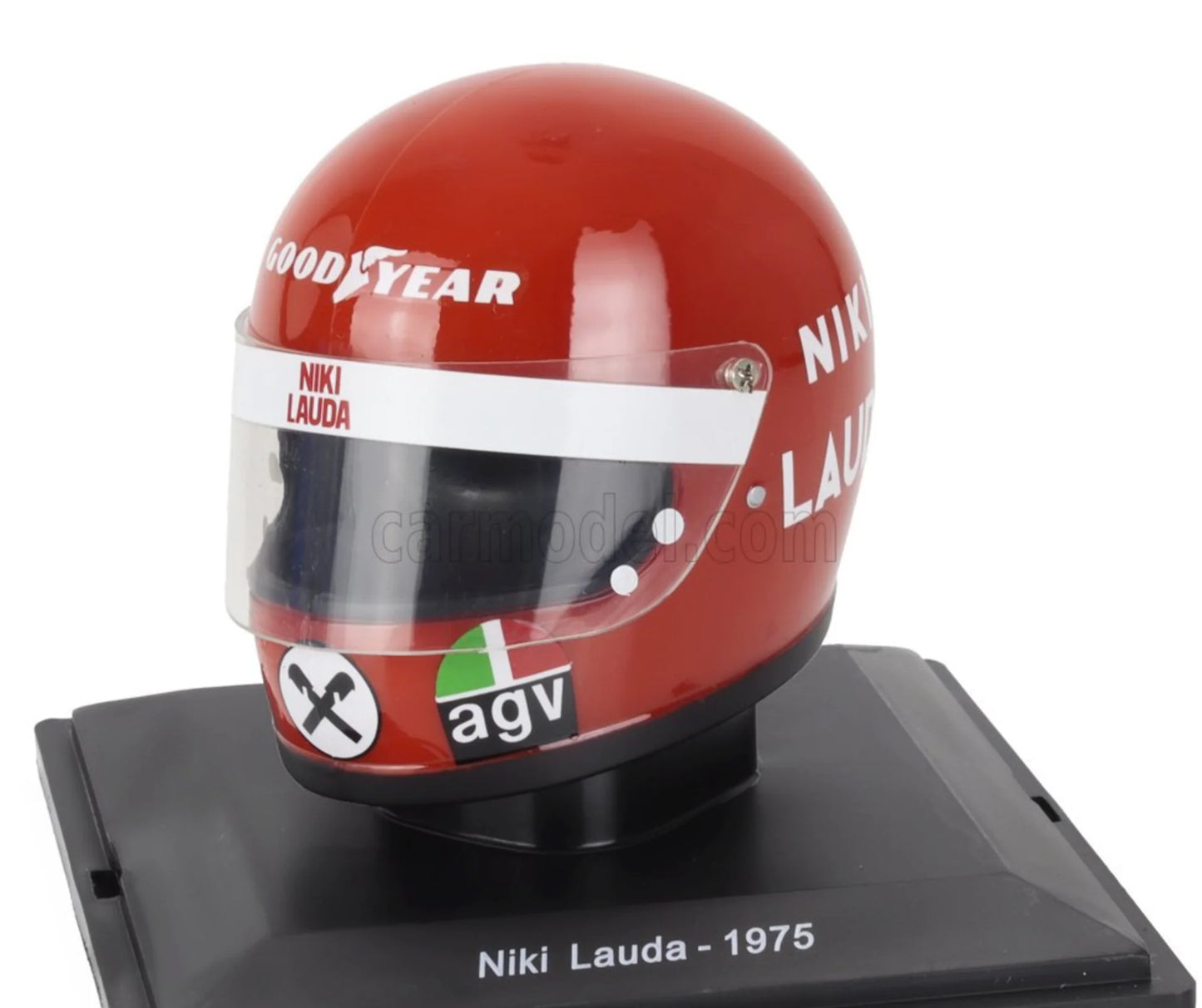 Casca Niki Lauda Ferrari #12 formula 1 World Champion 1975 cu vitrina plexiglass - 1/5 Spark