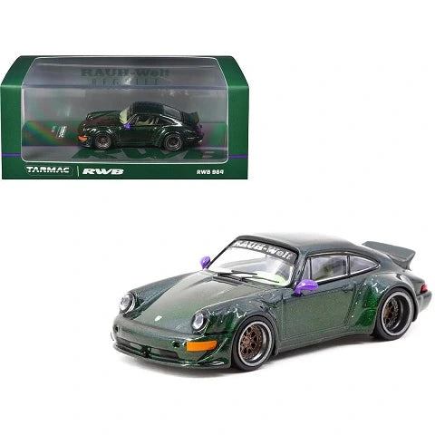 Porsche RWB 964 verde cu vitrina plexiglass - 1/64 Tarmac