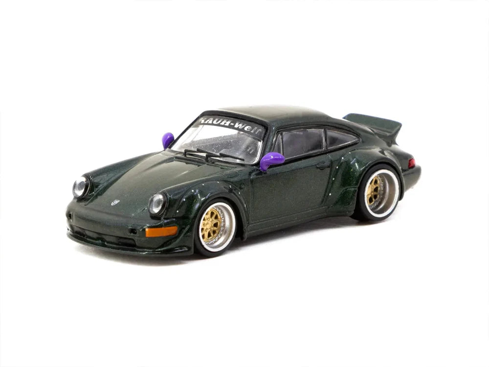 Porsche RWB 964 verde cu vitrina plexiglass - 1/64 Tarmac