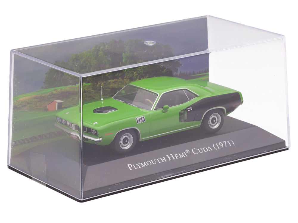 Macheta Plymouth Hemi Cuda 1971 cu vitrina plexiglass - 1/43 Altaya