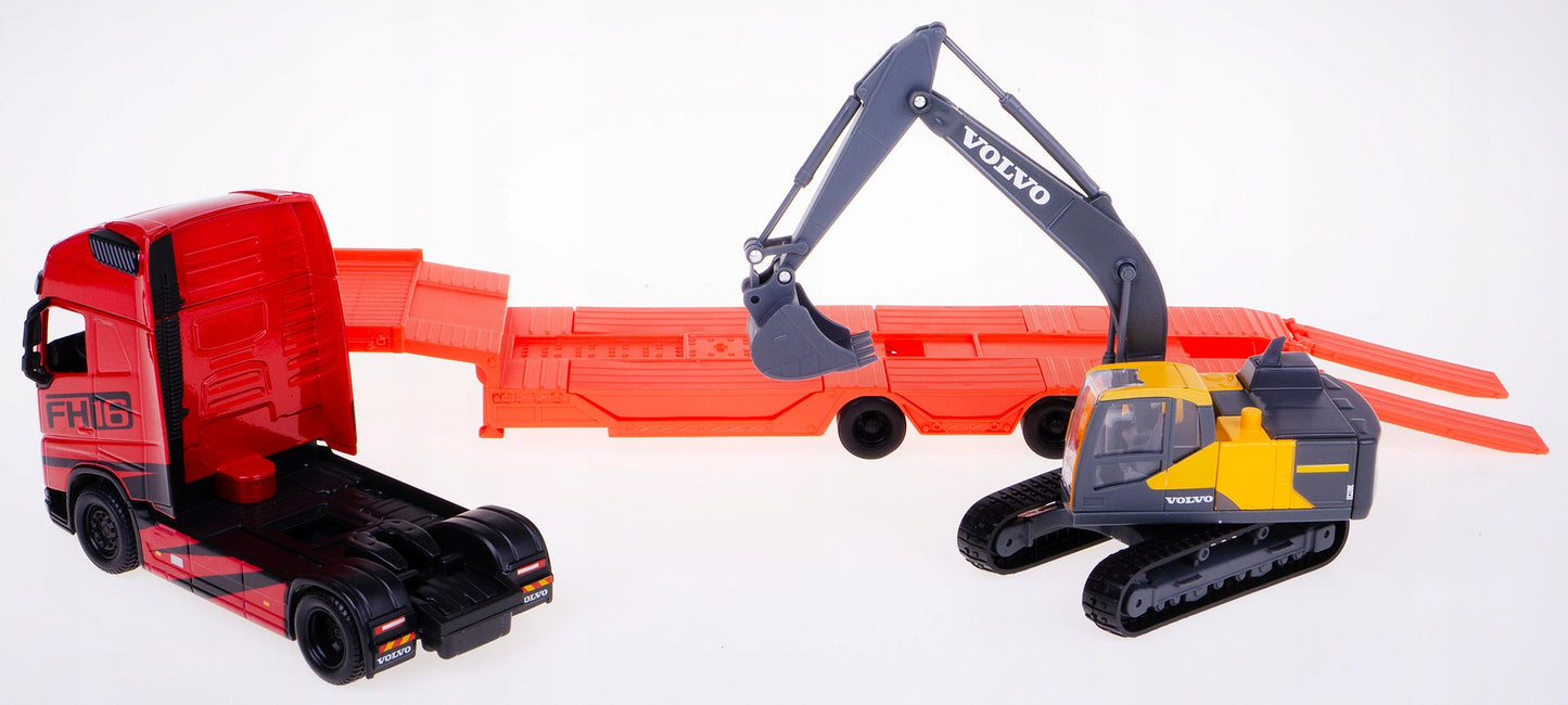 Transportor 40cm Volvo FH16 cu excavator Volvo - 1/43 Bburago