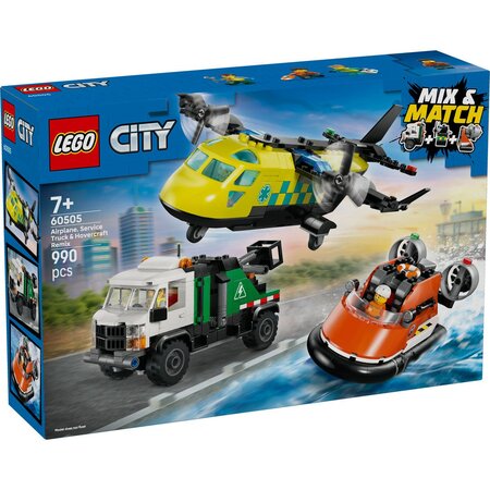 LEGO City 60505 - Avion, autospeciala de service si aeroglisor in versiuni adaptate (990 piese)
