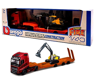 Transportor 40cm Volvo FH16 cu excavator Volvo - 1/43 Bburago
