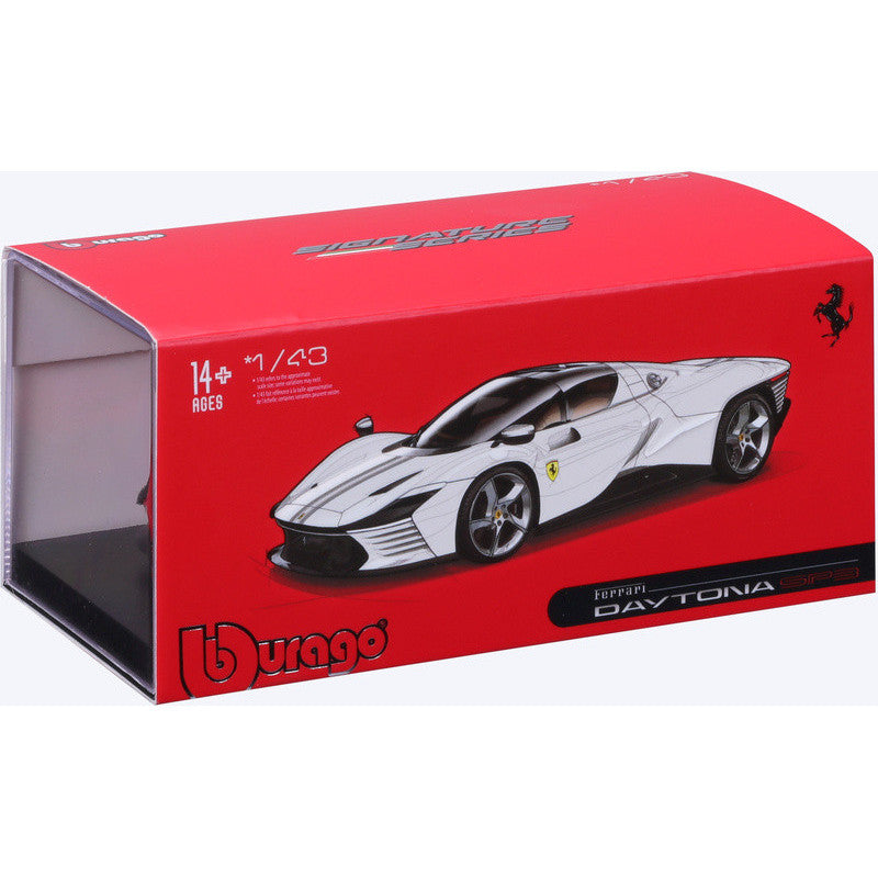 Ferrari Daytona SP3 alb cu vitrina plexiglass - 1/43 Bburago Signature