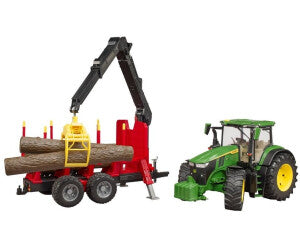 BRUDER 03154 - Tractor John Deere 7R 350 cu remorca forestiera si 4 busteni