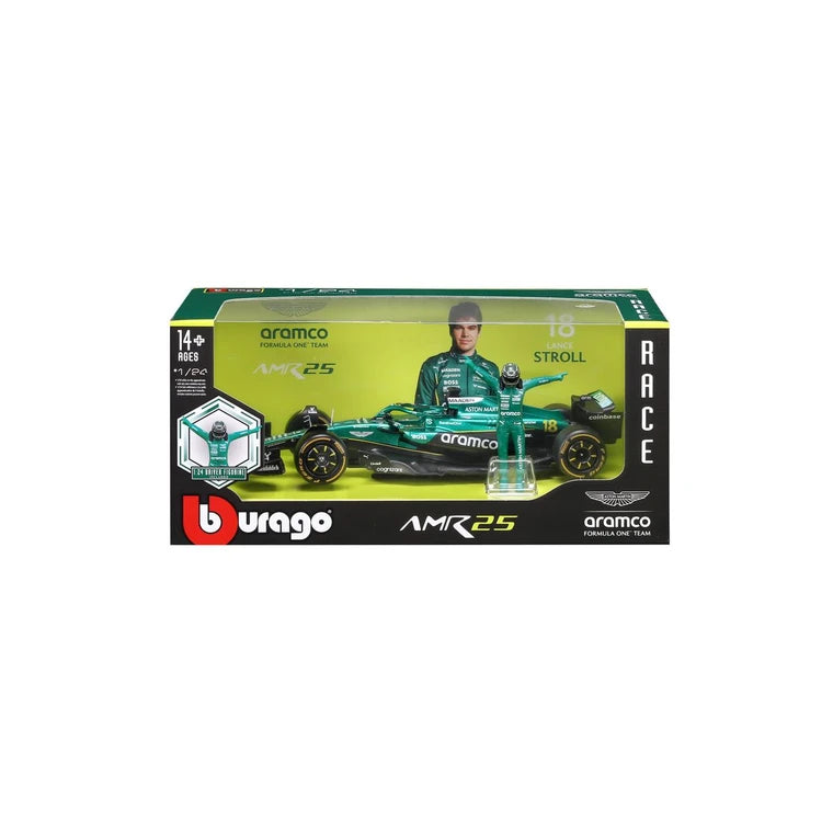 Formula 1 AMR25 Lance Stroll #18 cu figurina - 1/24 Bburago