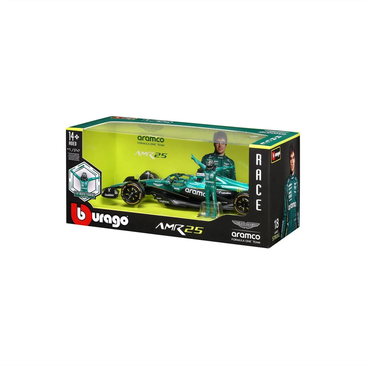 Formula 1 AMR25 Lance Stroll #18 cu figurina - 1/24 Bburago