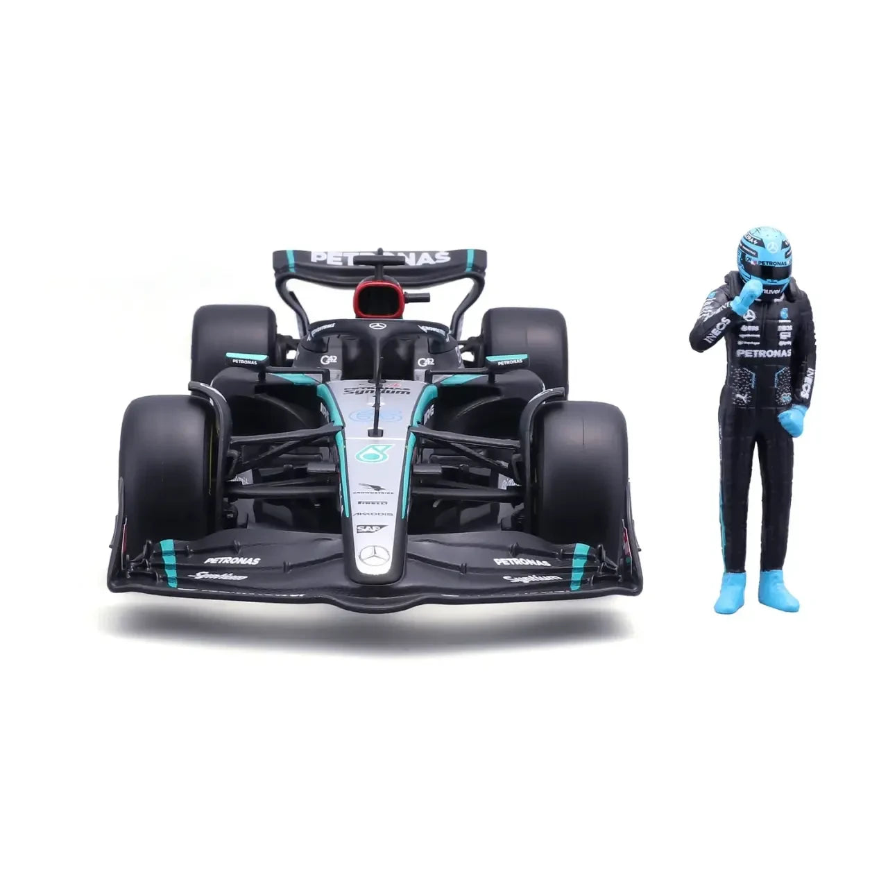 Formula 1 Mercedes AMG Petronas F1 W15 #63 cu figurina George Russell - 1/24 Bburago
