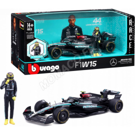 Formula 1 Mercedes AMG Petronas F1 W15 #44 cu figurina Lewis Hamilton - 1/24 Bburago