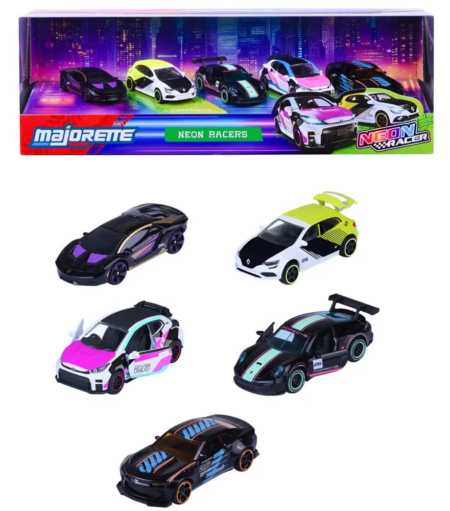 Set 5 masinute metalice Neon Racers - 1/64 Majorette