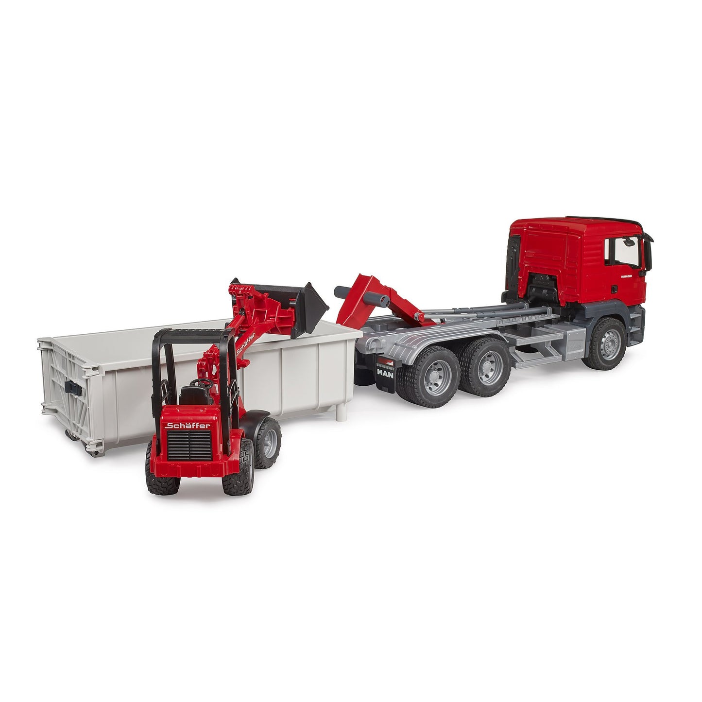 BRUDER 03767 - Camion MAN TGS cu container Abroll cu incarcator Schaffer