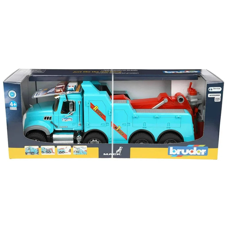 BRUDER 02831 - Camion de remorcare Bruder MACK Granite cu lumini si sunet, macara si troliu