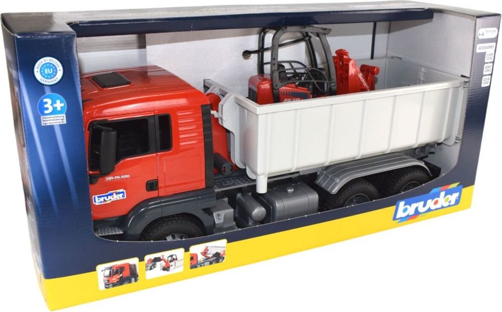 BRUDER 03767 - Camion MAN TGS cu container Abroll cu incarcator Schaffer