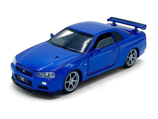 Nissan GT-R34 V-Spec II albastru cu lumini si sunete - 1/32 Tayumo