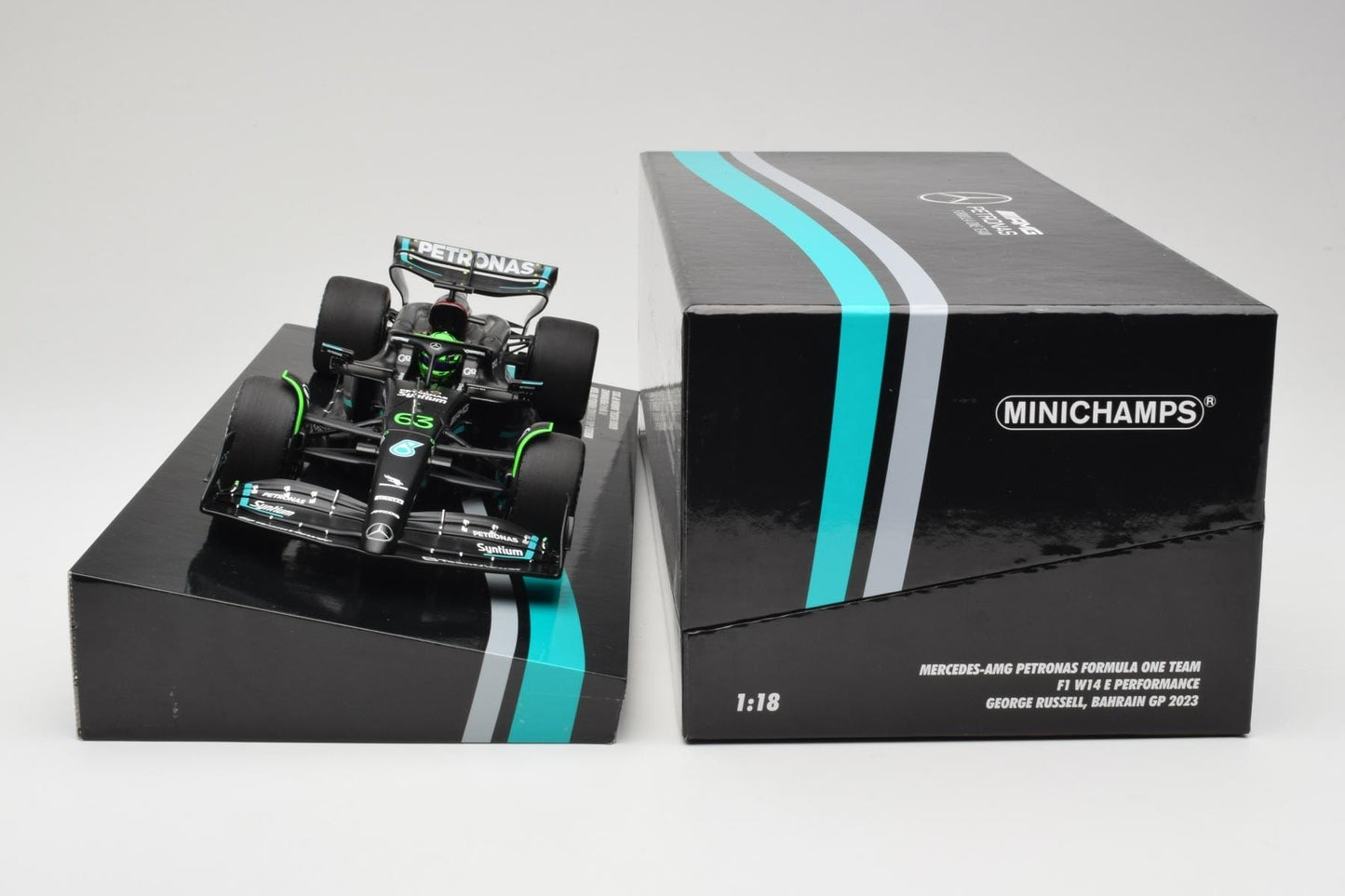 Formula 1 Mercedes-AMG Petronas F1 W14 E Performance Goerge Russell #63 Bahrain GP 2023 1/363pcs - 1/18 Minichamps