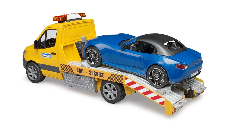 BRUDER 02675 - Autoplatforma MB Sprinter cu masina Roadster