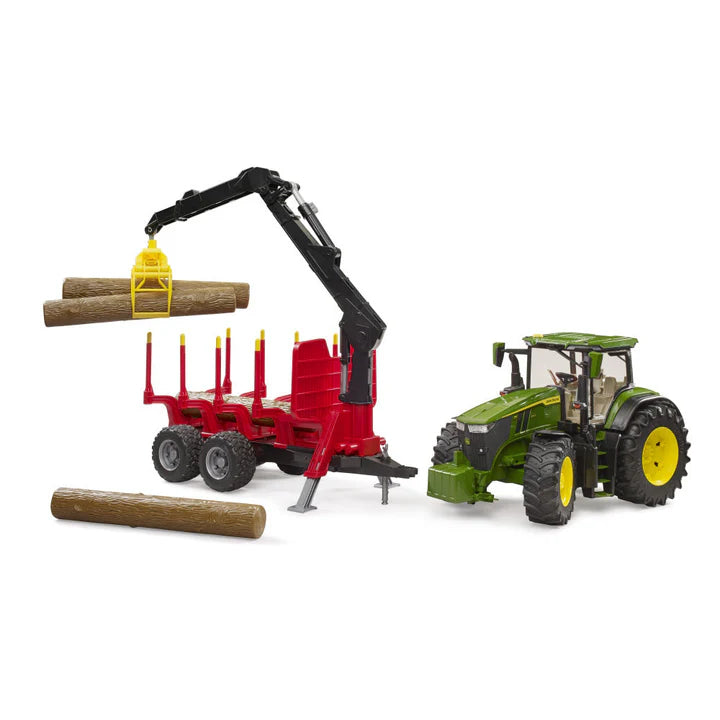 BRUDER 03154 - Tractor John Deere 7R 350 cu remorca forestiera si 4 busteni
