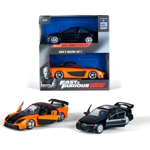 Set 2 masinute metalice Fast and Furious - Honda Civic si Mazda RX7 - 1/32 Jada