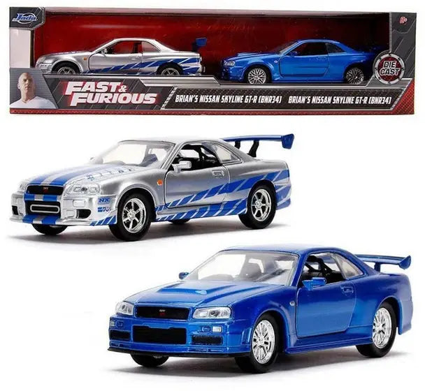 Set 2 masinute metalice Nissan Skyline GT-R  R34 - 1/32 Jada