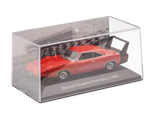 Dodge Charger Daytona 1969 rosu/negru cu vitrina plexiglass - 1/43 Altaya