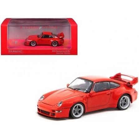 Porsche 993 remastered by gunther werks rosu cu vitrina plexiglass - 1/64 Tarmac