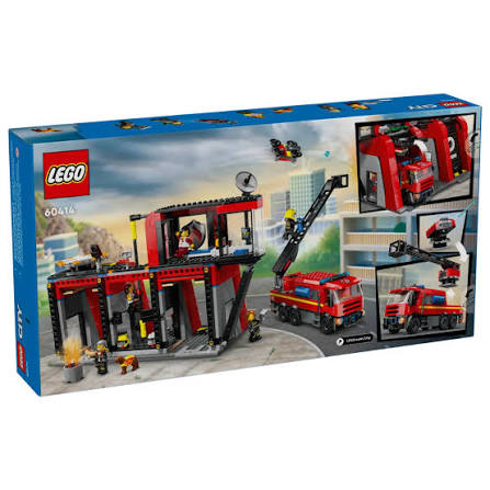 LEGO City 60414 - Statie si camion de pompieri (843 piese)