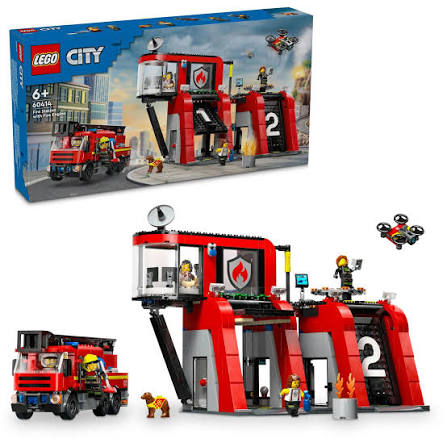 LEGO City 60414 - Statie si camion de pompieri (843 piese)