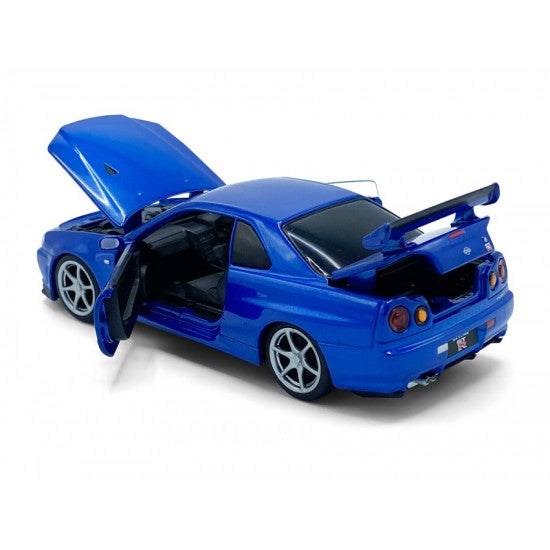 Nissan GT-R34 V-Spec II albastru cu lumini si sunete - 1/32 Tayumo