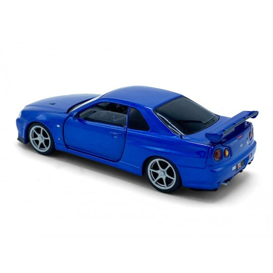 Nissan GT-R34 V-Spec II albastru cu lumini si sunete - 1/32 Tayumo
