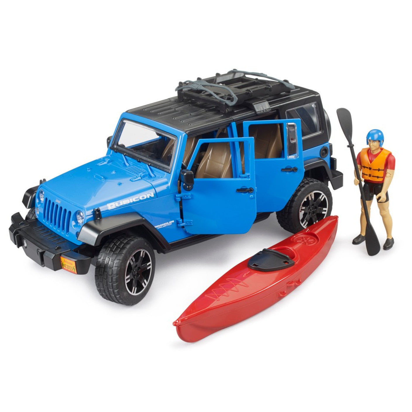 BRUDER 02529 -Jeep Wrangler Rubicon Unlimited, cu caiac si figurina