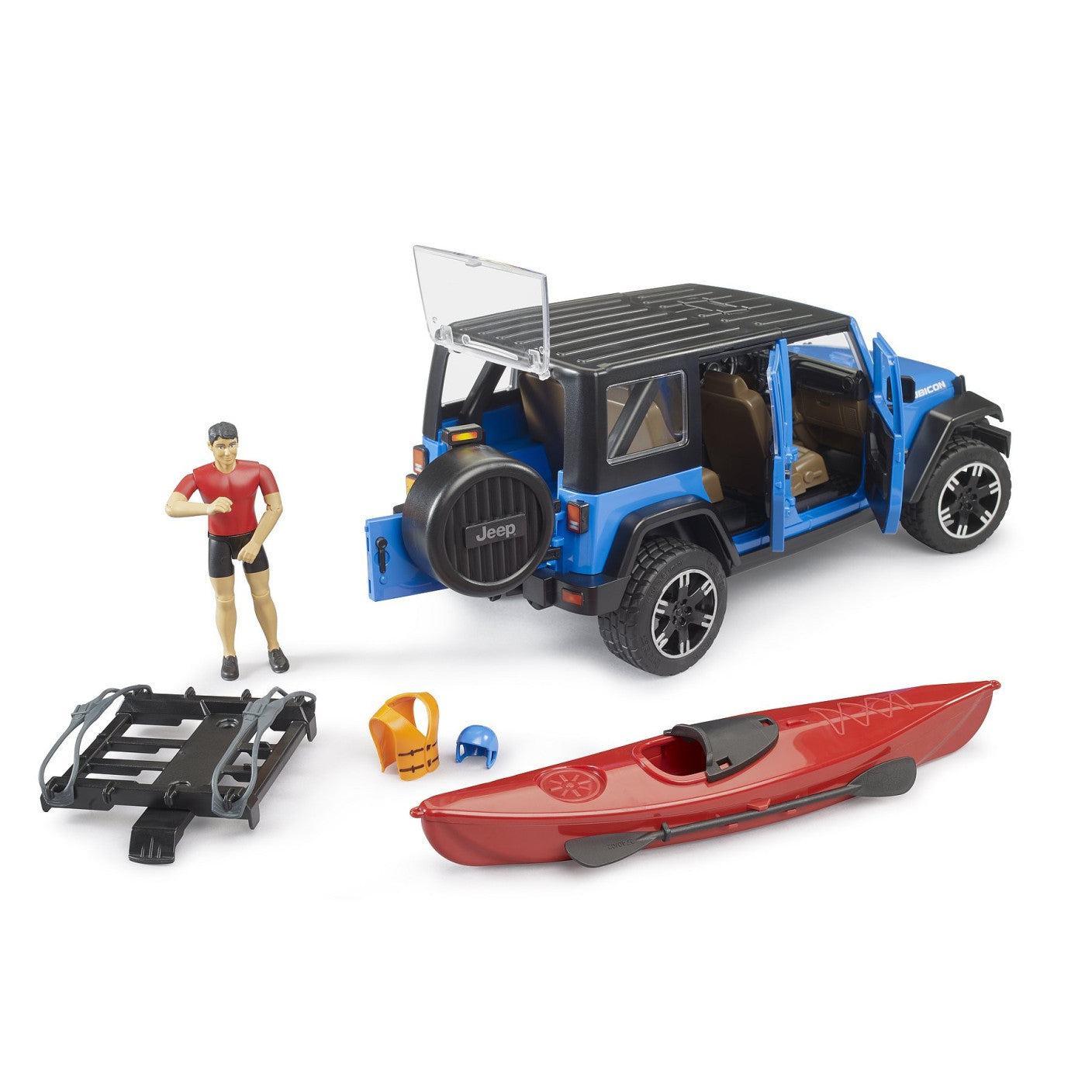 BRUDER 02529 -Jeep Wrangler Rubicon Unlimited, cu caiac si figurina
