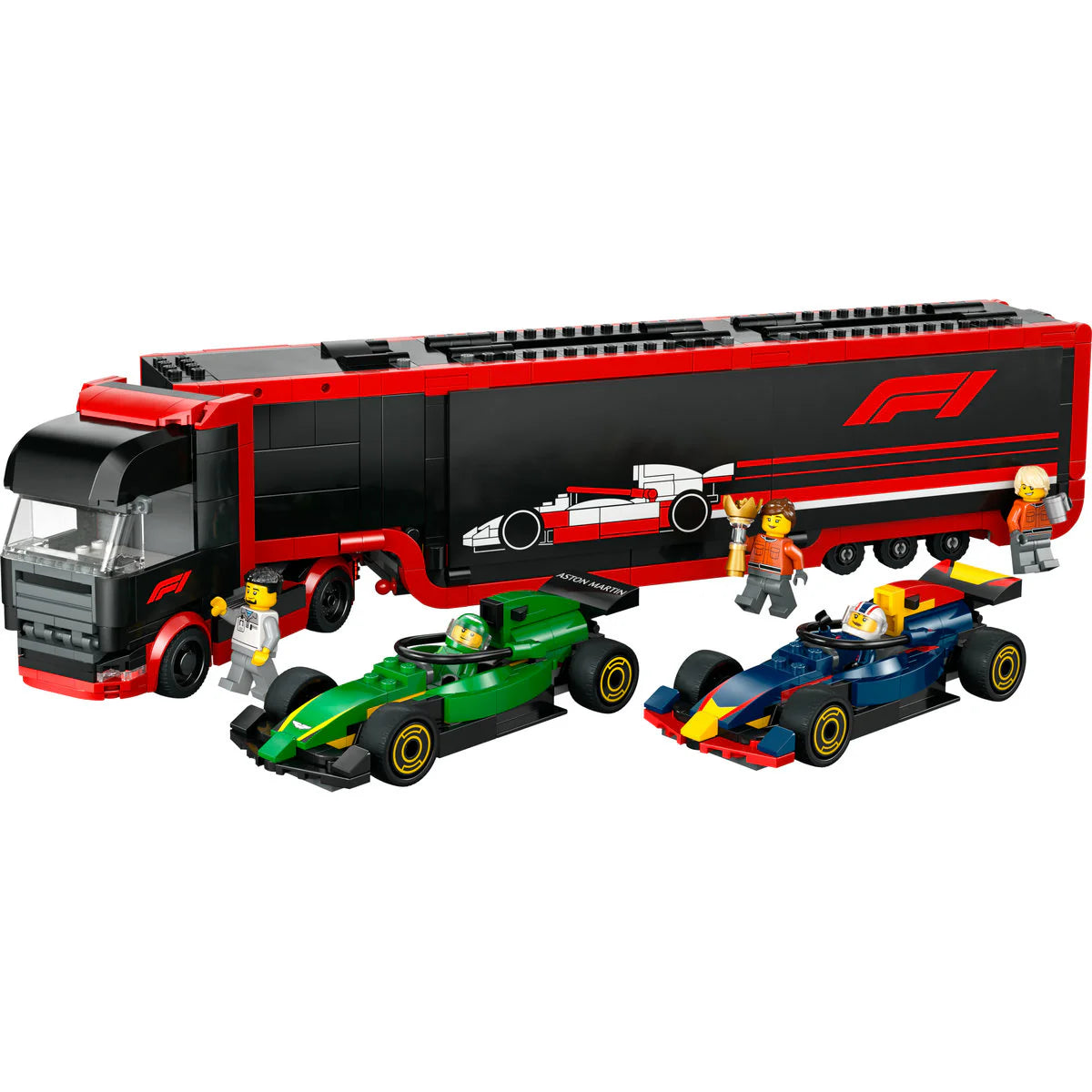 LEGO City 60445 - Camion F1 cu masinile F1 RB20 si AMR24 (1086 piese)