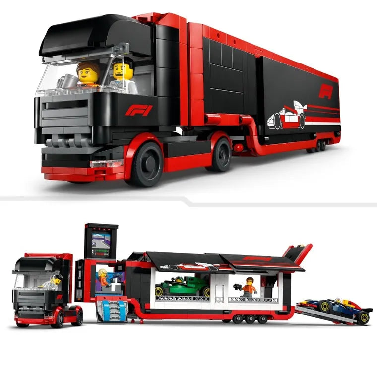 LEGO City 60445 - Camion F1 cu masinile F1 RB20 si AMR24 (1086 piese)