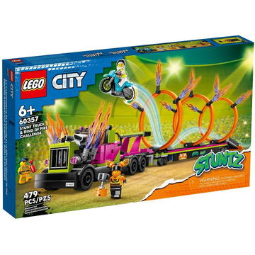 LEGO City 60357 - Camion de cascadorie si provocarea cercurilor de foc (479 piese)