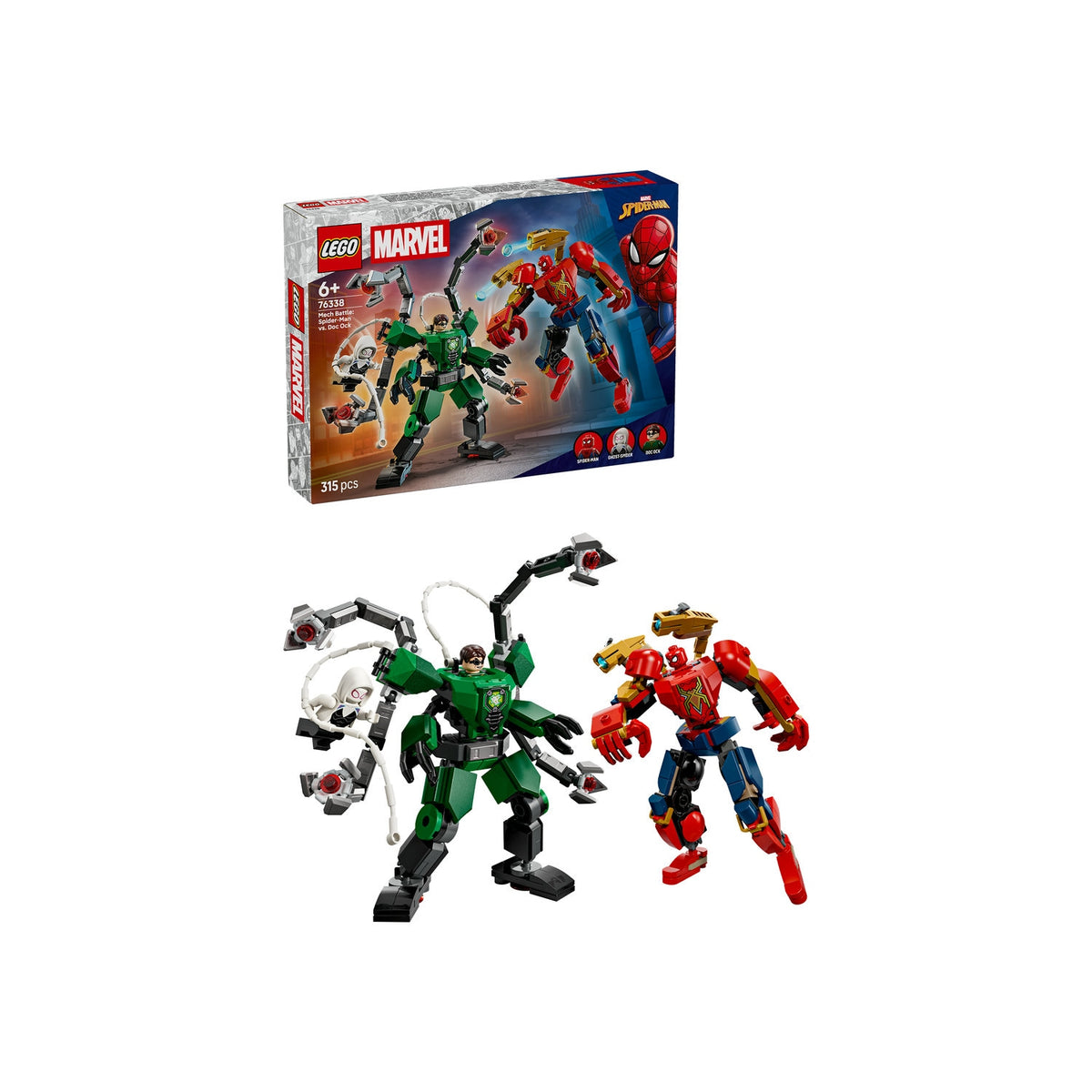 LEGO Marvel 76338 - Batalia robotilor: Omul Paianjen vs Doc Ock (315 piese)