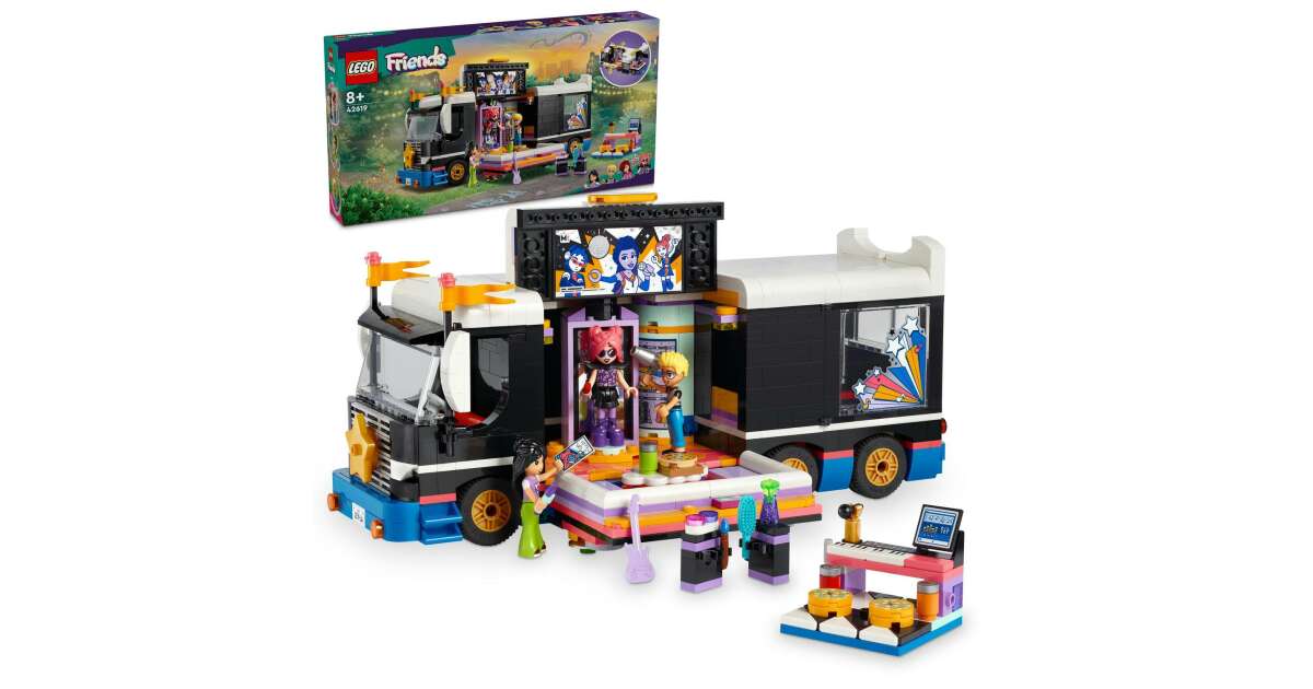 LEGO Friends 42619 - Autocar de turneu pentru staruri pop (845 piese)