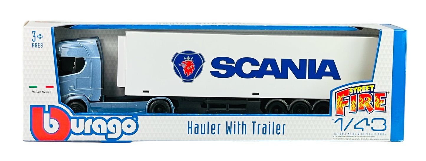 TIR Scania S730 Semi-trailer alb/albastru - 1/43 Bburago