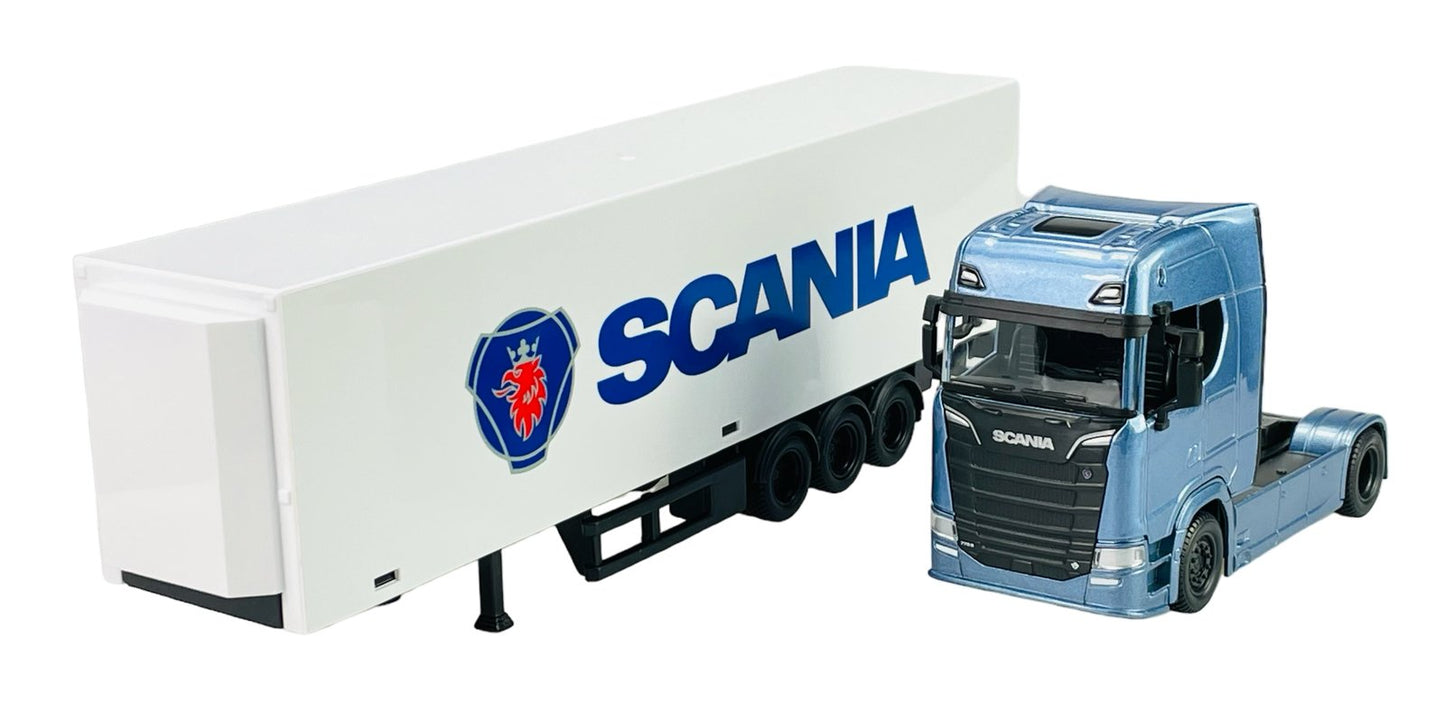 TIR Scania S730 Semi-trailer alb/albastru - 1/43 Bburago