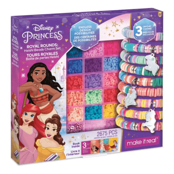 Set de creat bratari Make It Real, Disney Princess Royal Rounds, Heishi Beads Charm (2675 piese)