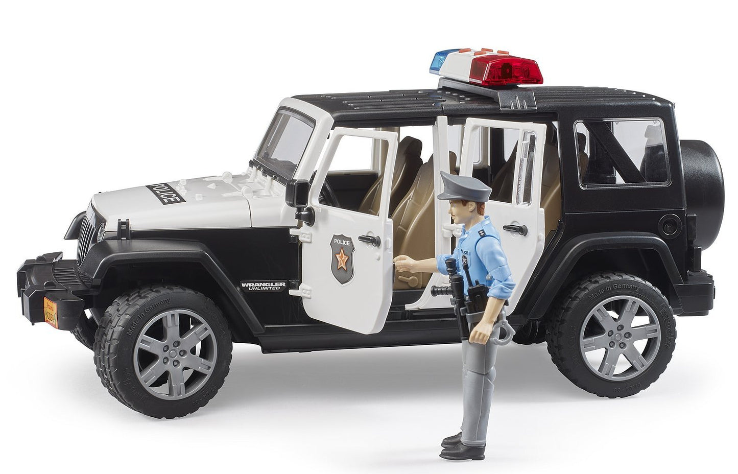 BRUDER 02526 - Masina de politie Jeep Wrangler Rubicon si figurina politist