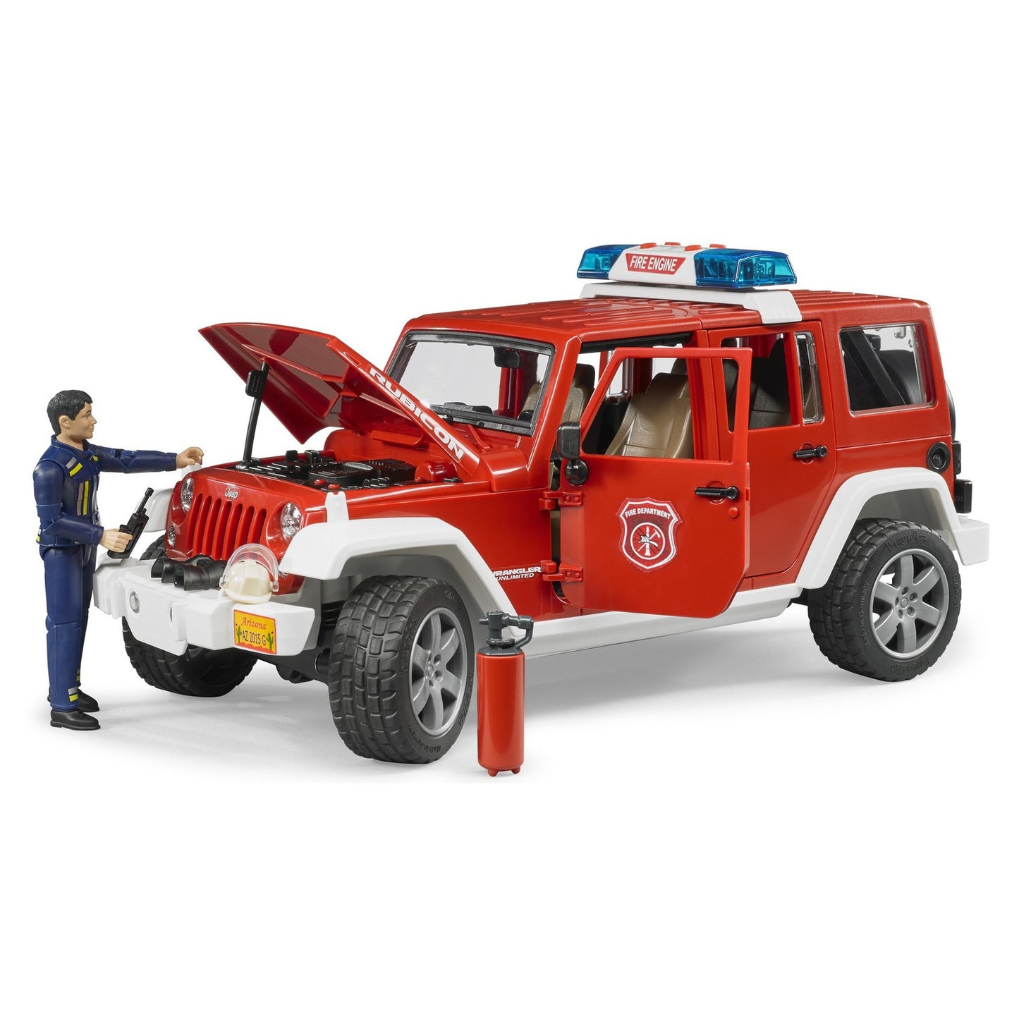 BRUDER 02528 - Masina de pompieri Jeep Wrangler Rubicon cu pompier